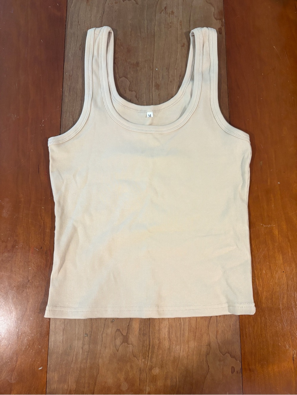 Classic Ribbed Square Neck Tank Top - Cream/Beige